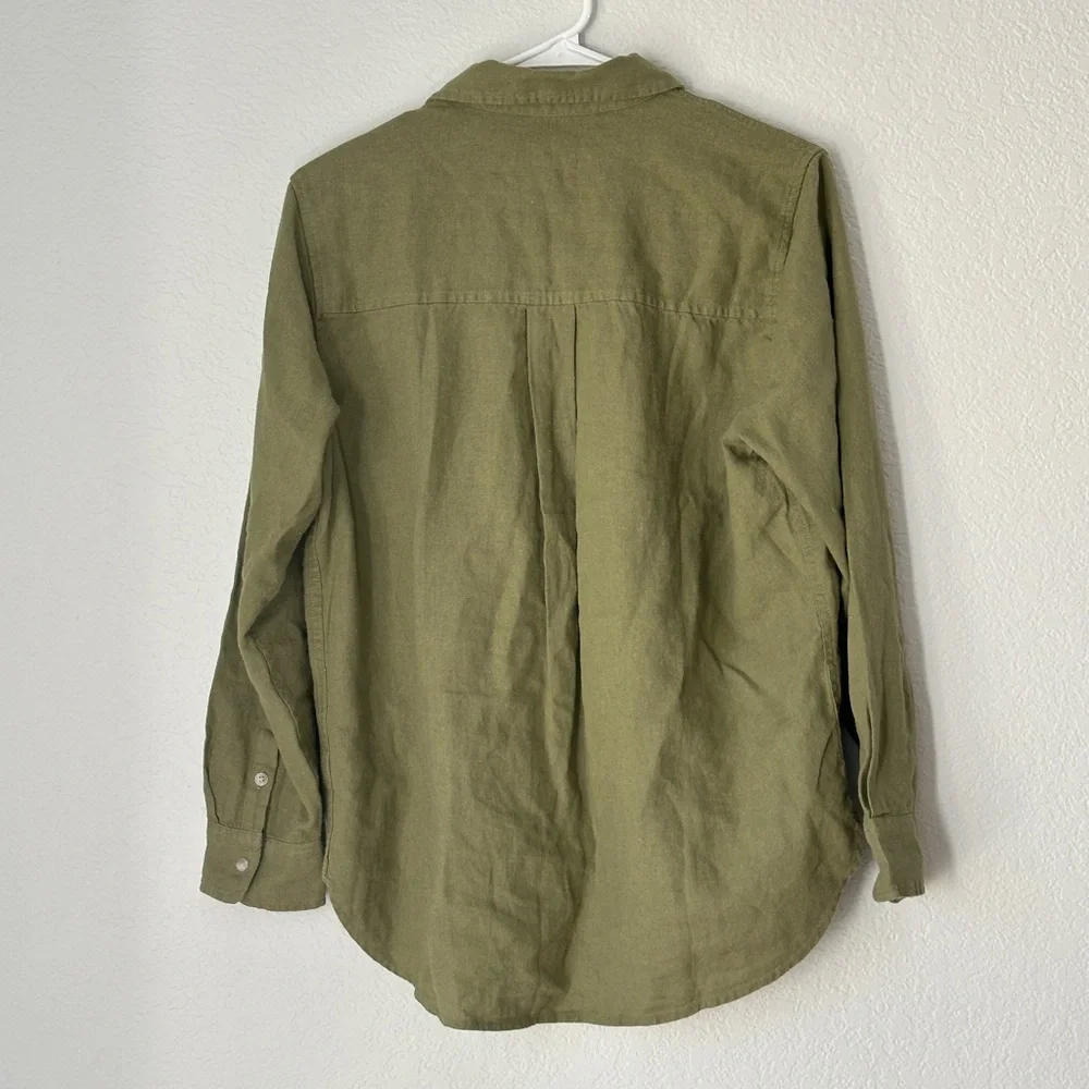 Olive Green Women's Button Down Shirt Relaxed Fit - Picture 4 of 6